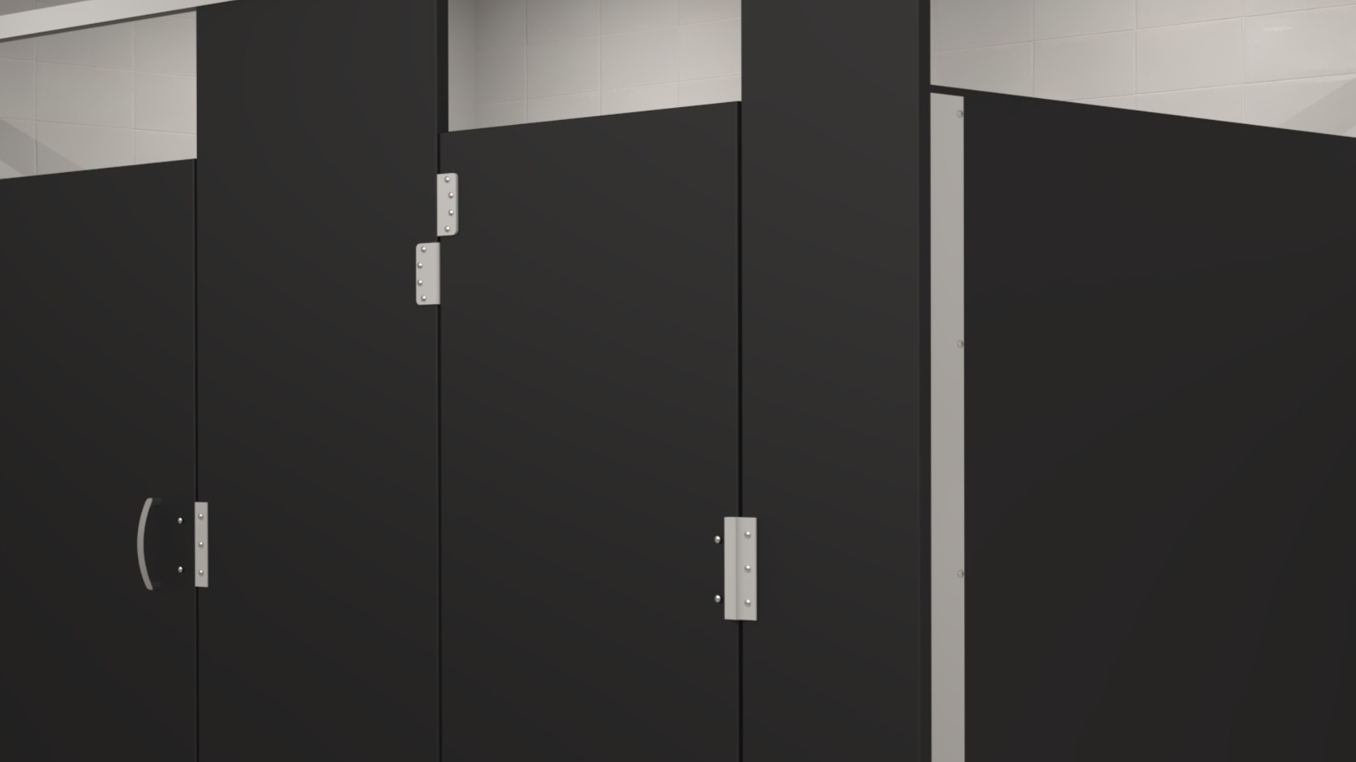 Solid Plastic Ceiling Hung Toilet Partition - Alcove Both Layout