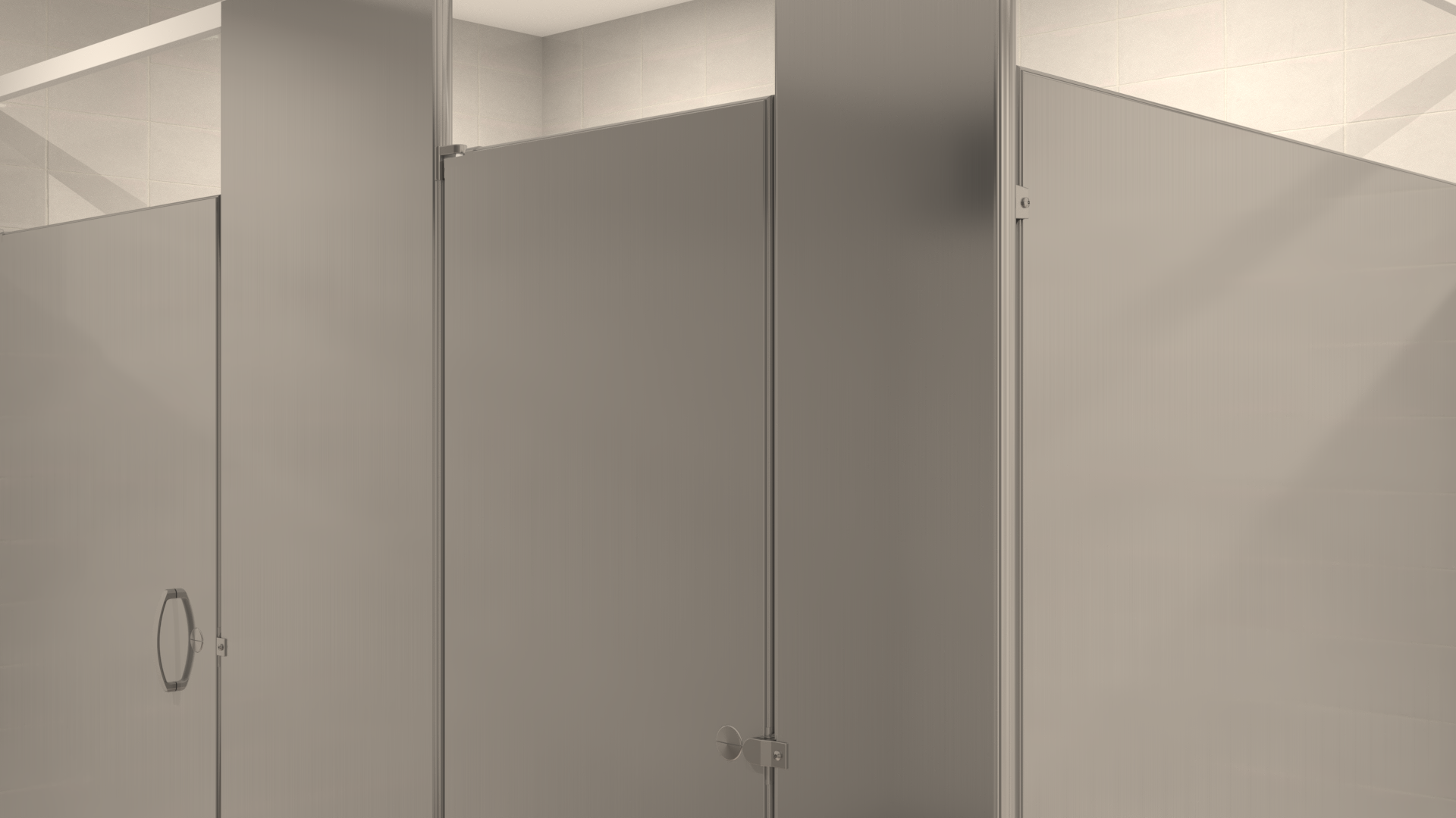 Stainless Steel Ceiling Hung Toilet Partition - Alcove Both Layout